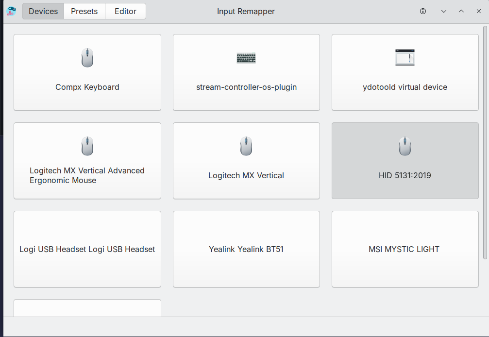 Input Remapper device list