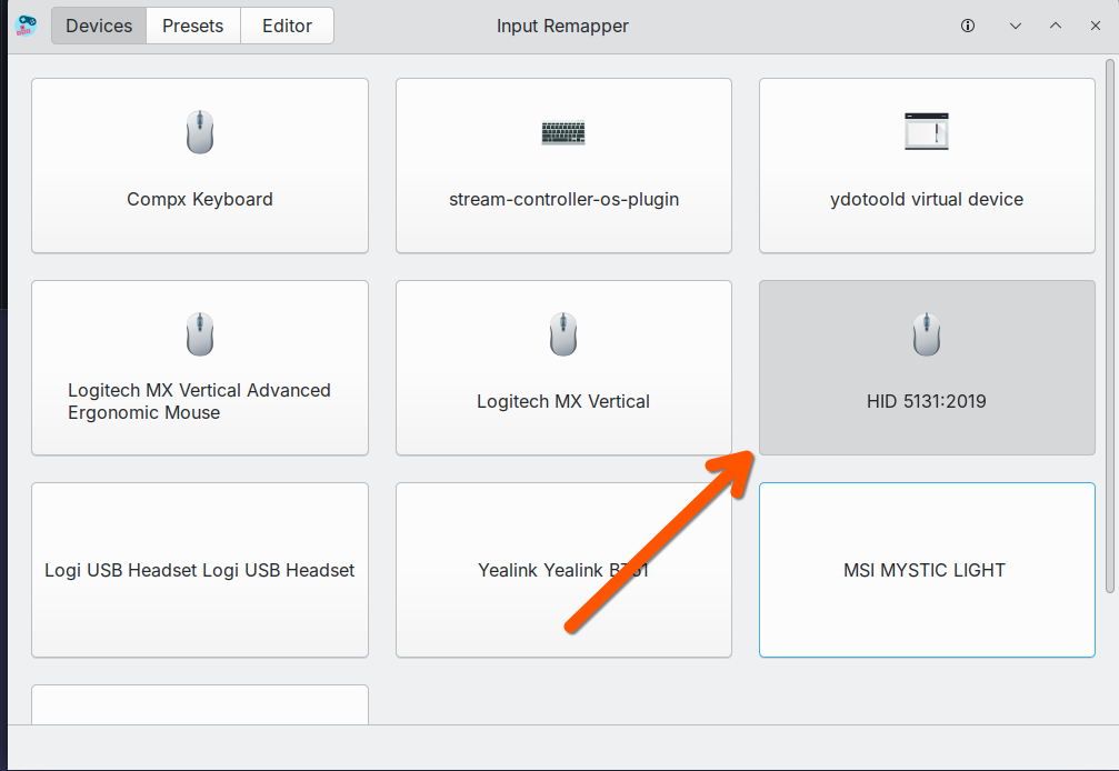 Selecting the HID device